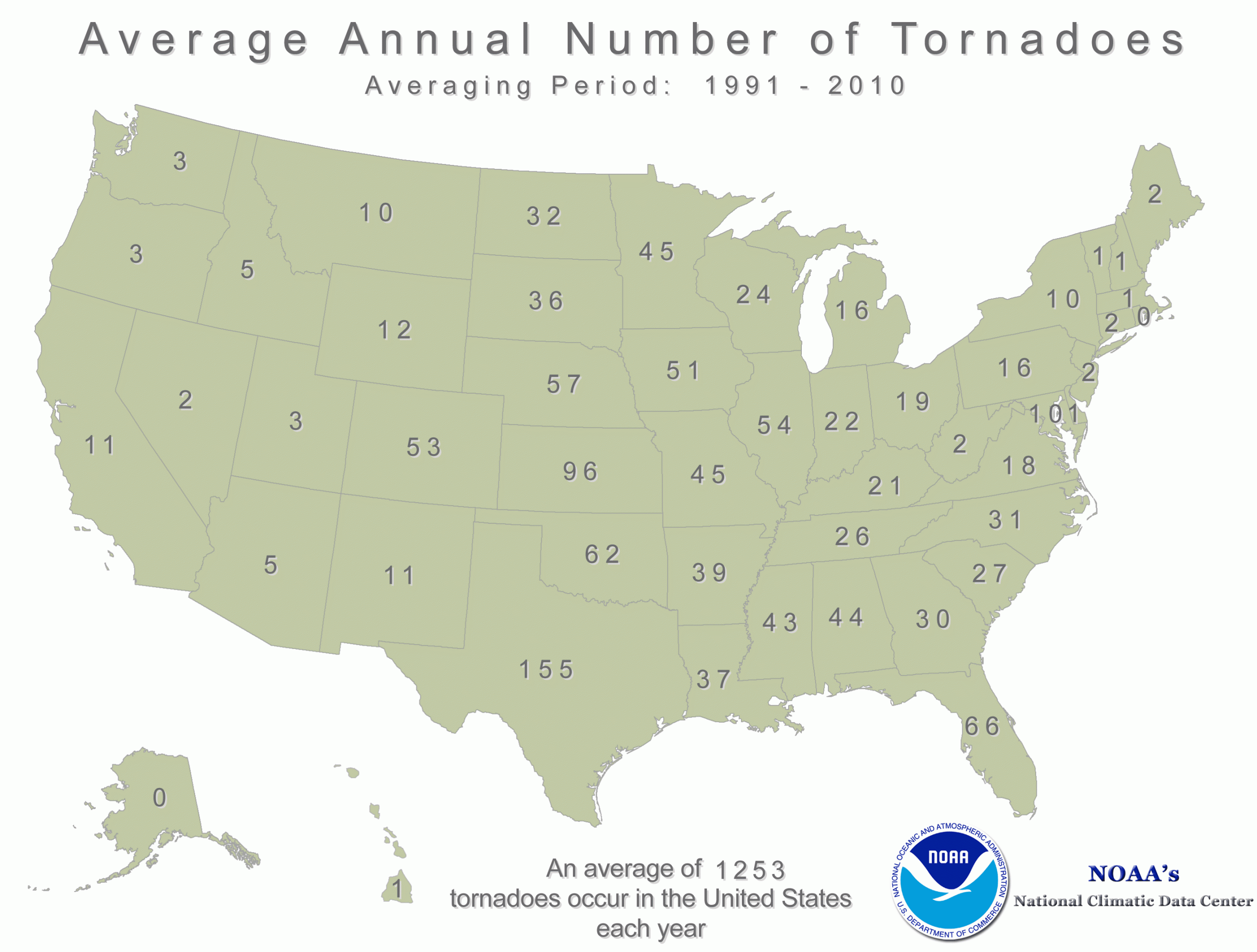 ann-avg-torn1991-2010 Average annual number of tornadoes from 1991 to 2010.